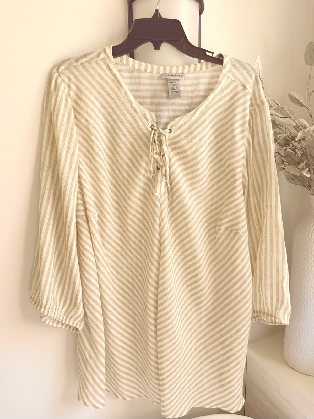 Catherines Plus Size 3X Women's Impossibly Soft Drawstring Tunic Oatmeal